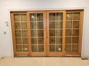 H2 - Foyer Pine 15-Lite French Doors w/ Sidelights, 120 x 80,  Never used