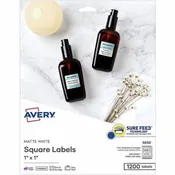 Avery Matte White Square Labels - x 1" Width x 1" Length - Square - Inkjet, Laser - Matte - Matte White - 48 / Sheet - 1200 Total Label(s) - For Label Printer - 1200 / Pack