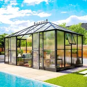 [10X14FT] Premium Outdoor Polycarbonate Greenhouse With Aluminum Frame And Double Swing Doors (SAK23168)
