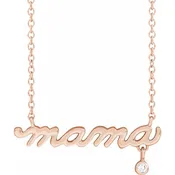 14K Gold and Diamond Dainty "mama" Script Necklace