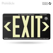 Black ABS Plastic EXIT Sign, Photoluminescent Lettering and Snap-in Directional Chevrons