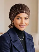 ABBEY-614#The Abbey Cap in Stretch Velour Dark Brown