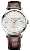 Baume & Mercier Classima Automatic Stainless Steel Silver Dial Brown Leather Strap Date Mens Watch M0A10853