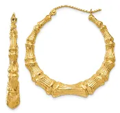 14K Gold Round Bamboo Earrings- Medium Size