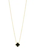 14K Gold Black Onyx Clover Necklace