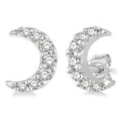 10K White Gold Crescent Stud Natural Diamonds Earrings