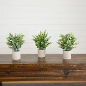 10" Artificial Baby Blue Eucalyptus in Decorative Planter - Set of 3