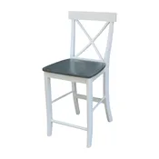 24-Inch X-Back Counter Stool in White and Gray, Ready to Ship