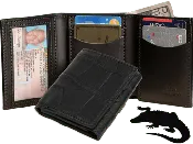 Black Alligator Luxury Designer Exotic Trifold Wallet With ID Window