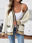 Contrast Trim Button Up Knit Cardigan