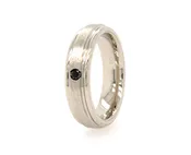 6mm Custom Made Flat Shaped Solid White Gold Ring with Black Diamond