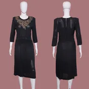 1940s Black Rayon Sequined Evening Dress – Size M