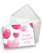 Heart Balloons Get Well Hugs Card — M & M Digital Printing