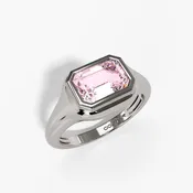 10k White Gold Emerald-cut Bezel Birthstone Pink Tourmaline Ring