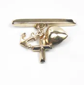14k Faith Hope and Charity Charm for Buttonhole - Vintage Tiny Yellow Gold Religious Jewelry