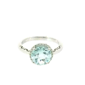 14kt White Gold Aquamarine & Diamond Fashion Ring – Size 7