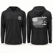 Fishin' Day Apparel Men's Performance Fishing Flag Hooded Long Sleeve Shirt - Black