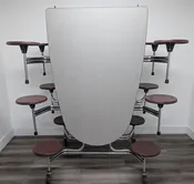 10ft Cafeteria Lunch Table w/ 12 Stool Seat, Gray Top, Burgundy Seat, Oval, Adult Size (RF)