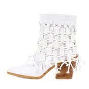 Country Skye Hand-Braided White Leather Boot