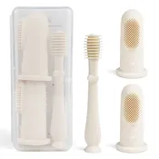 Ali + Oli Baby Finger Toothbrush & Tongue Cleaner Oral Set 3m+ -Ivory