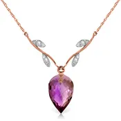 14KR Necklace with 0.02 ct of 4 Round Diamonds and an 9.50 ct Briolette Amethyst