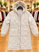 Ardene Cream Quilted Long Hooded Coat — Size Medium