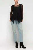 Black Asymmetrical Pattern Line Long Sleeve Top