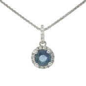14kt White Gold Sapphire & Diamond Halo Pendant