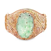 Early 1900’s Chinese Export Gold Gilt over Silver Bangle with Carved Jade Centerpiece