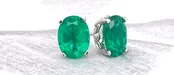 14K Doublet Emerald Oval 4 Prong Fleur Stud Earrings