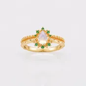 14K Gold Opal Birthstone Curved Ring Set