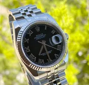Rolex Datejust 116234 White Gold Steel Black Roman 36mm {FULL SET}