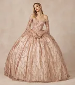 Fairytale Metallic Quince Dress with Bell Sleeves