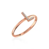 10K Rose Gold Womens Round Diamond L Initial Letter Ring 1/25 Cttw