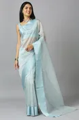 Aqua Blue Organza Stone Work Party Wear Designer Saree (Amelia-2102-E)