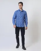 Quieti Modern Fit, Blue Floral Print, Long Sleeve Woven Shirt