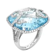 14K White Gold Diamond Blue Topaz Ring