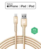 PowerPeak 6ft. Braided Nylon Metallic Lightning USB Charge &amp; Sync Cable - Gold - Repairs Bay