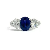 14kwg Sapphire Diamond Ring, Three Stone Oval Blue Sapphire, Luxe Statement Piece