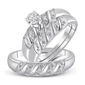 10kt Gold Trio Diamond Solitaire Matching Wedding Set 1/20 Cttw