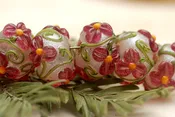 10109301 - Seven Fuchsia Flower Rondelle Beads
