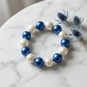 Blue and White Pearl 15mm Stretch Bracelet