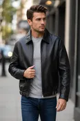 Henry Classic Black Leather Bomber Jacket for Men