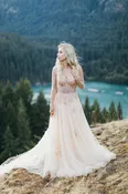 Champagne/Gold Long Sleeve Princess A-Line Gown with Tulle & Beaded Lace (#Ariel)