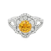 0.82 ct Fancy Vivid Yellow Diamond &amp; 1.42 ct Round Cut Diamond Floral Halo Engagement Ring