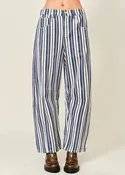 Aaron and Amber Striped Cotton Barrel Pants