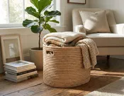 100% Handwoven Natural Rattan Approximately 17-20" Oval Basket with Handles, Boho Farmhouse Decorative Laundry & Storage Organizer, Handcrafted – Authentic African Craftsmanship