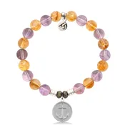 Amethyst Citrine Gemstone Bracelet with Anchor Sterling Silver Charm