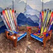 Adirondack Ski Chairs with Mountain Stripe Front Boards – Set of 2