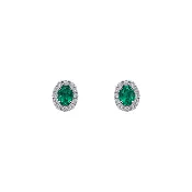 18K Emerald Diamond Halo Stud Earrings